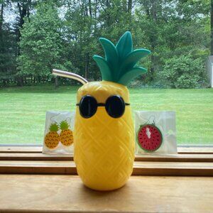 New - Tropical earrings, pineapple drink cup, & koozie